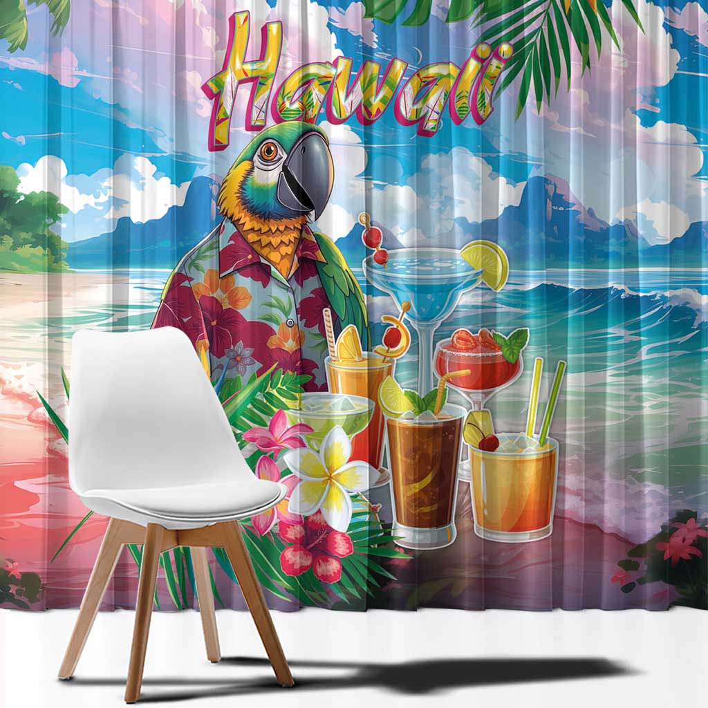 Hawaii Cocktails Window Curtain Parrot with Cute Beach Landscape and Tropical Plants LT03 - Polynesian Pride