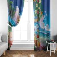 Hawaii Cocktails Window Curtain Parrot with Cute Beach Landscape and Tropical Plants LT03 - Polynesian Pride