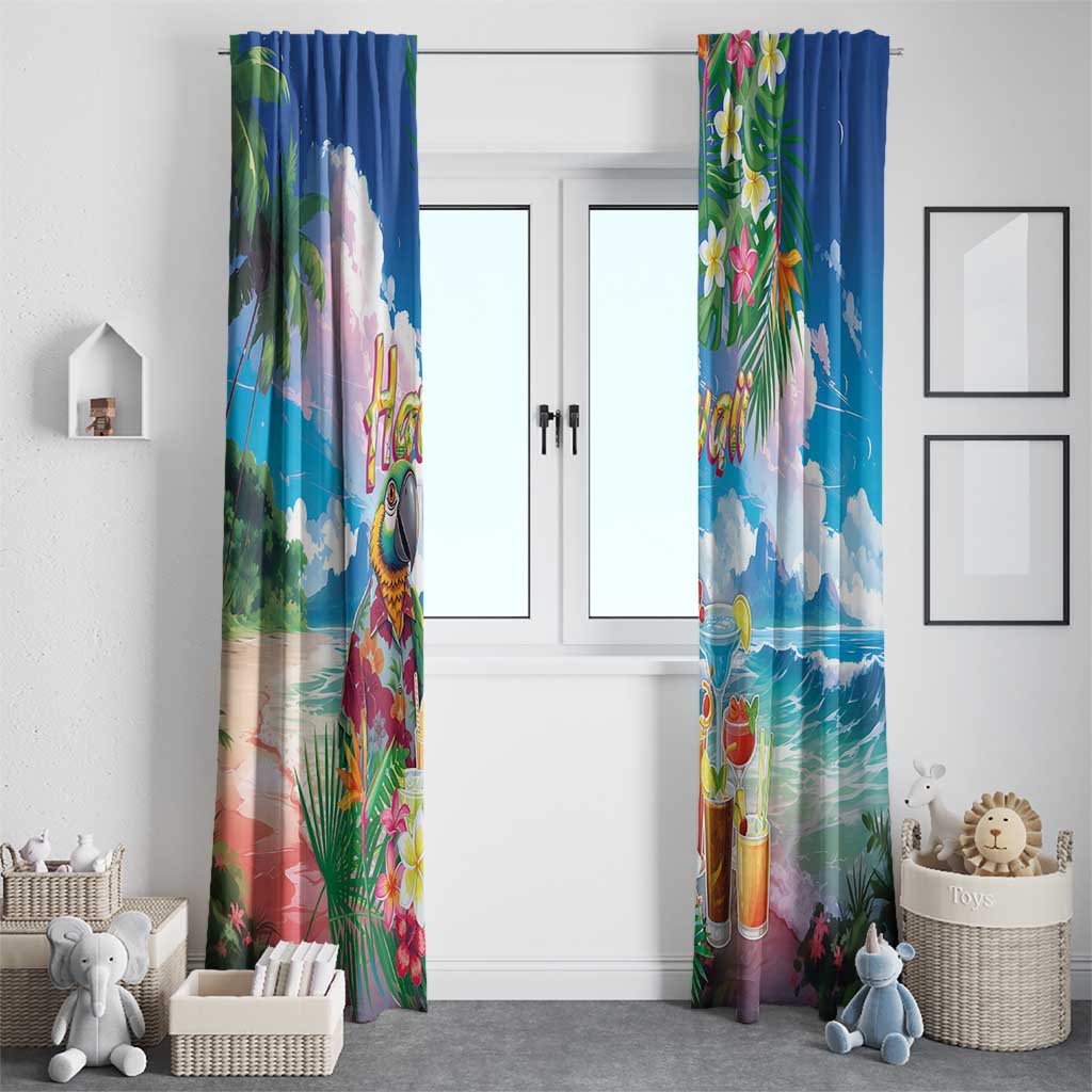 Hawaii Cocktails Window Curtain Parrot with Cute Beach Landscape and Tropical Plants LT03 - Polynesian Pride