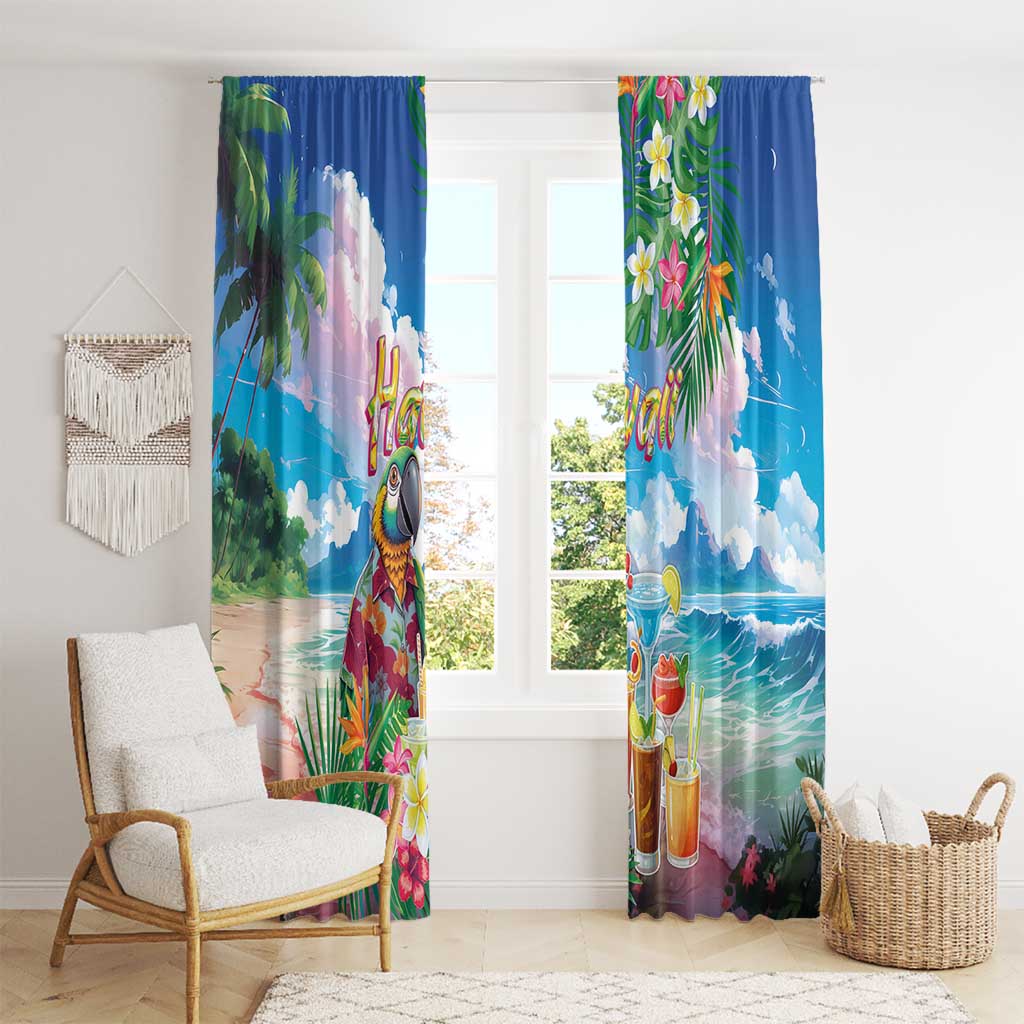 Hawaii Cocktails Window Curtain Parrot with Cute Beach Landscape and Tropical Plants LT03 - Polynesian Pride