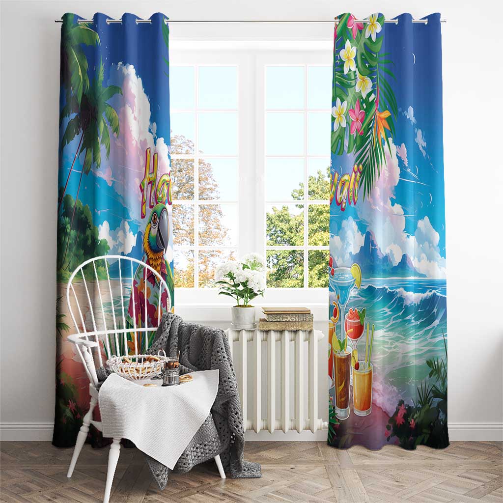 Hawaii Cocktails Window Curtain Parrot with Cute Beach Landscape and Tropical Plants LT03 - Polynesian Pride