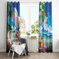 Hawaii Cocktails Window Curtain Parrot with Cute Beach Landscape and Tropical Plants LT03 - Polynesian Pride