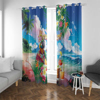 Hawaii Cocktails Window Curtain Parrot with Cute Beach Landscape and Tropical Plants LT03 With Grommets Pastel - Polynesian Pride