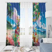 Hawaii Cocktails Window Curtain Parrot with Cute Beach Landscape and Tropical Plants LT03 - Polynesian Pride