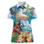 Hawaii Cocktails Women Polo Shirt Parrot with Cute Beach Landscape and Tropical Plants