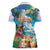 Hawaii Cocktails Women Polo Shirt Parrot with Cute Beach Landscape and Tropical Plants