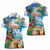 Hawaii Cocktails Women Polo Shirt Parrot with Cute Beach Landscape and Tropical Plants