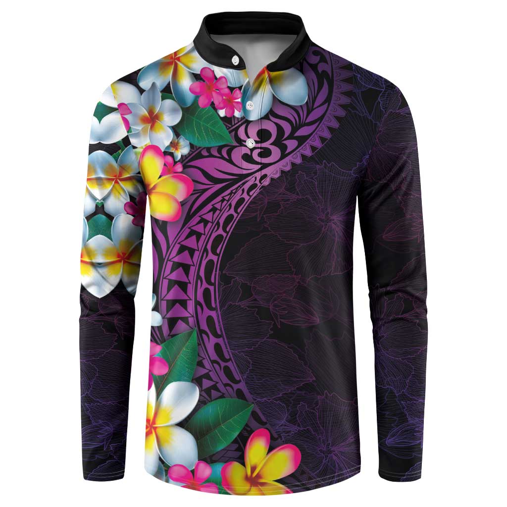 Hawaiian Plumeria-Polynesian Art Tattoo Mauve Color Button Sweatshirt LT03 Purple - Polynesian Pride