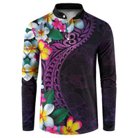 Hawaiian Plumeria-Polynesian Art Tattoo Mauve Color Button Sweatshirt LT03 Purple - Polynesian Pride