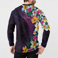 Hawaiian Plumeria-Polynesian Art Tattoo Mauve Color Button Sweatshirt LT03 - Polynesian Pride