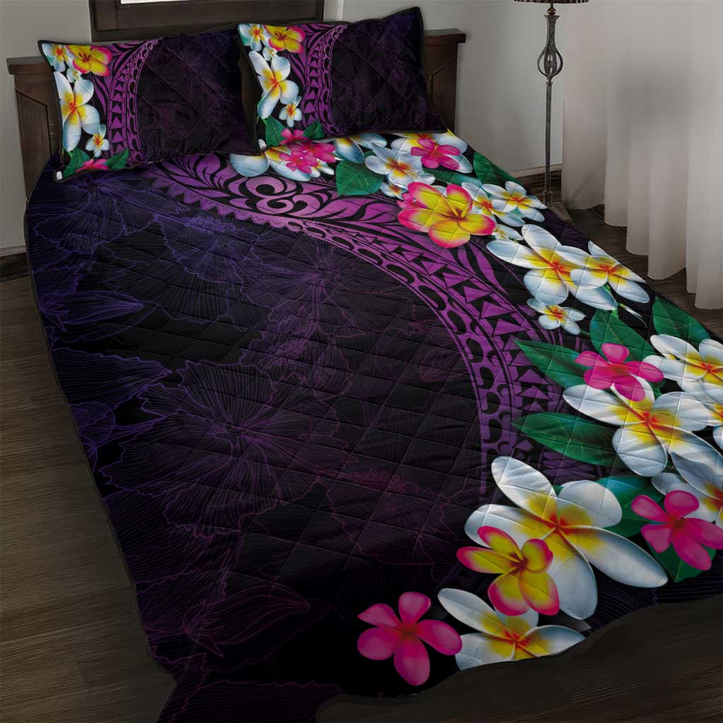 Hawaiian Plumeria-Polynesian Art Tattoo Mauve Color Quilt Bed Set