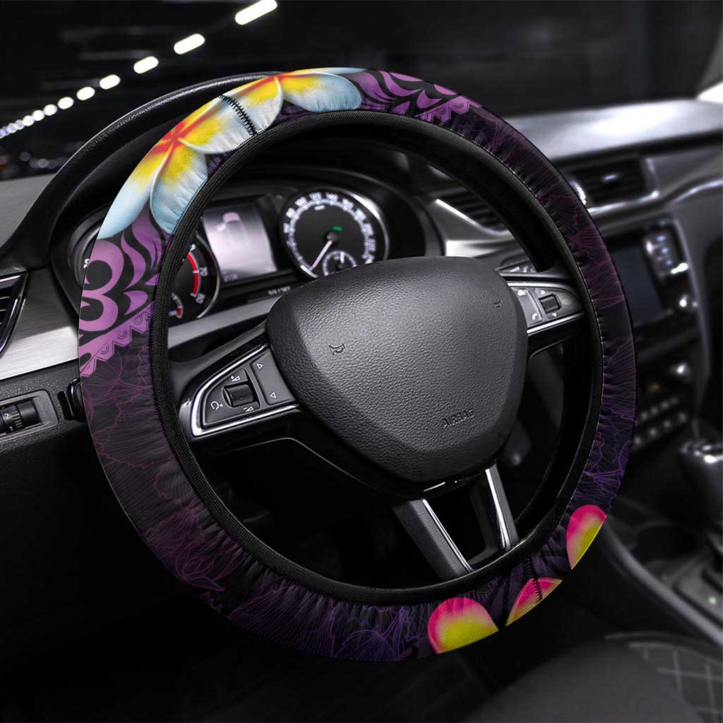 Hawaiian Plumeria-Polynesian Art Tattoo Mauve Color Steering Wheel Cover LT03 Universal Fit Purple - Polynesian Pride