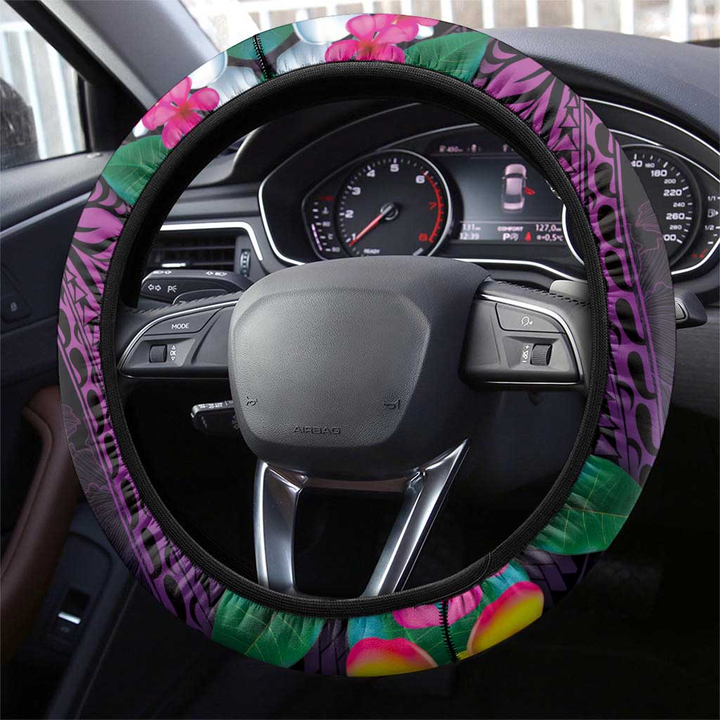 Hawaiian Plumeria-Polynesian Art Tattoo Mauve Color Steering Wheel Cover LT03 - Polynesian Pride