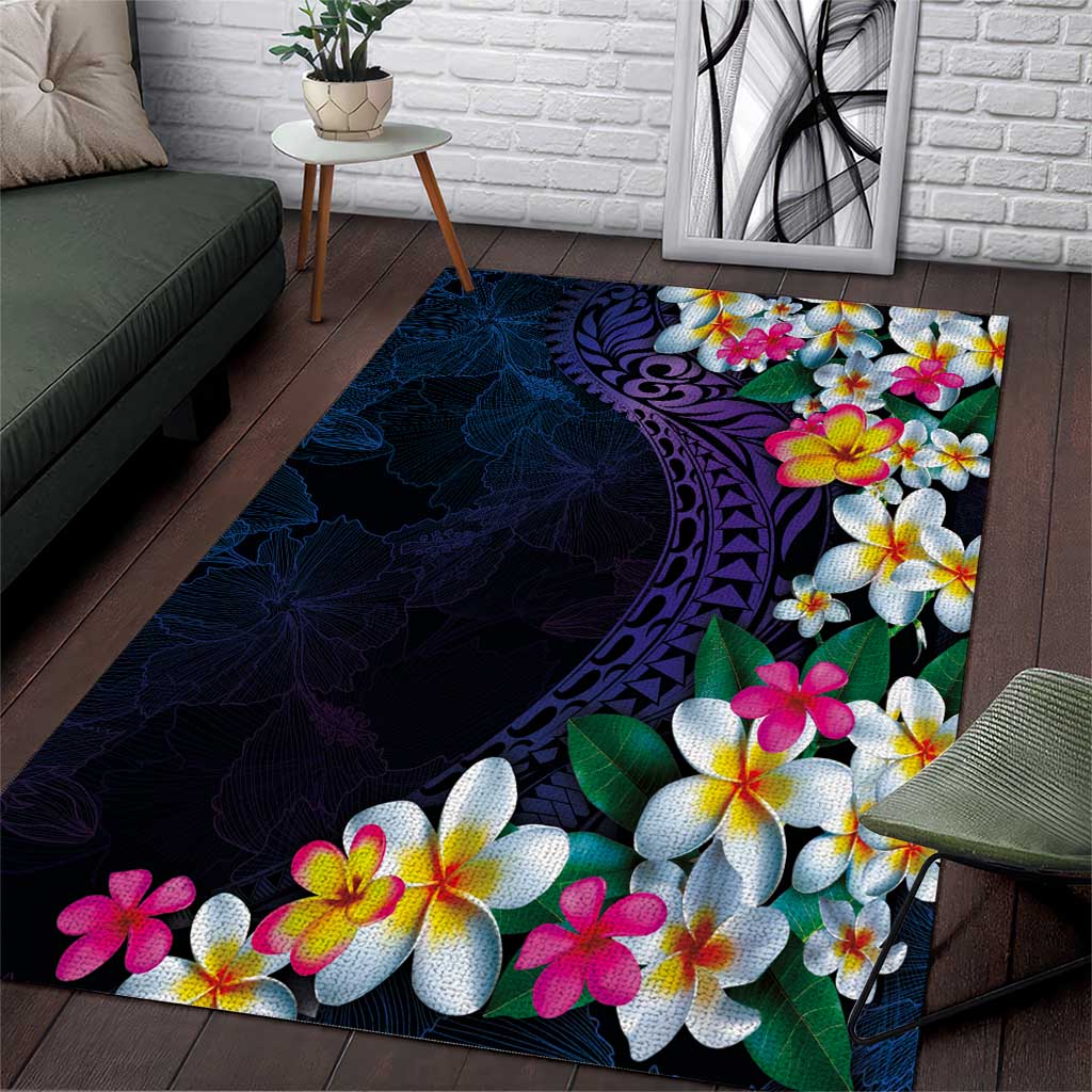Hawaiian Plumeria-Polynesian Art Tattoo Frosted Blue Violet Color Area Rug LT03 Blue - Polynesian Pride
