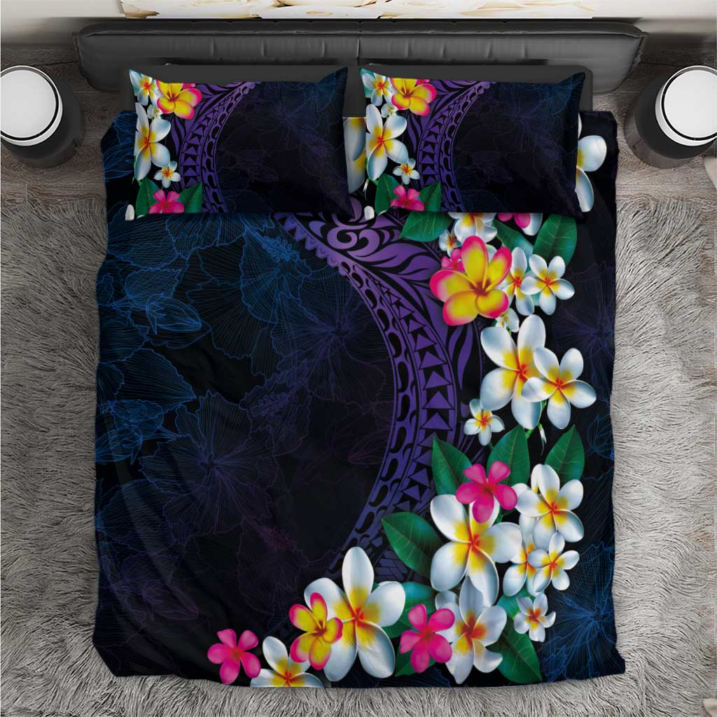Hawaiian Plumeria-Polynesian Art Tattoo Frosted Blue Violet Color Bedding Set LT03 Blue - Polynesian Pride