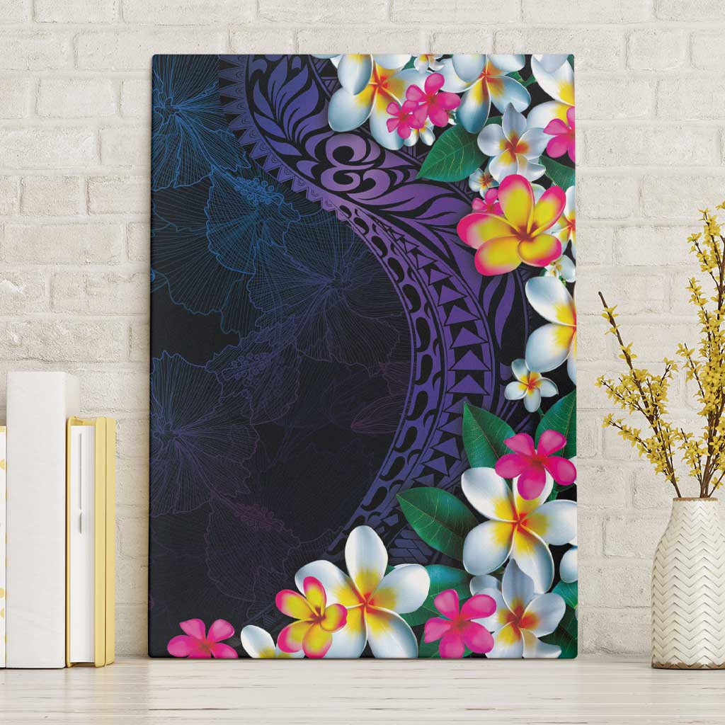 Hawaiian Plumeria-Polynesian Art Tattoo Frosted Blue Violet Color Canvas Wall Art LT03 Without Frame Blue - Polynesian Pride