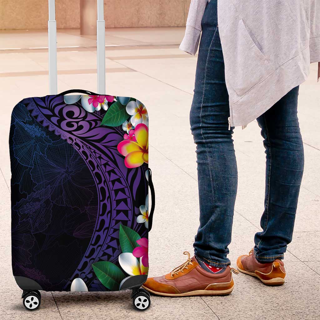 Hawaiian Plumeria-Polynesian Art Tattoo Frosted Blue Violet Color Luggage Cover