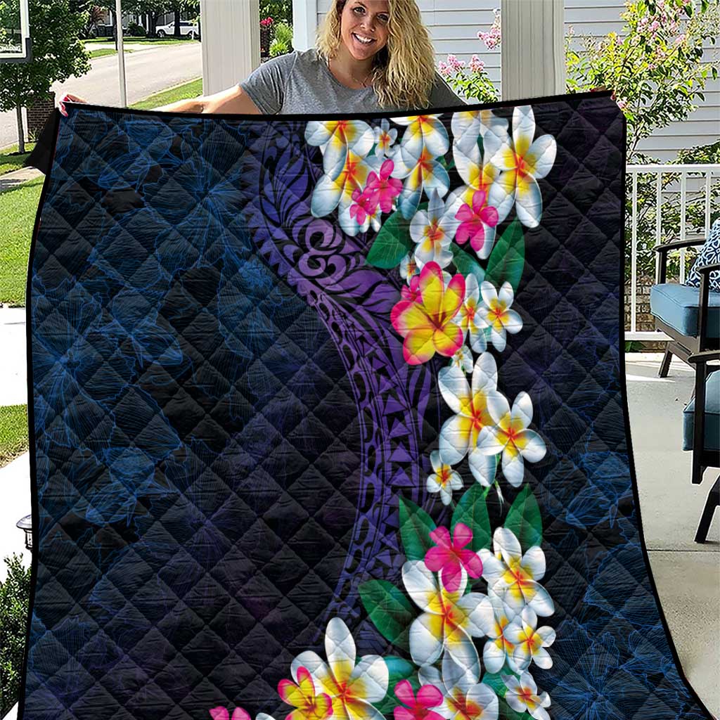 Hawaiian Plumeria-Polynesian Art Tattoo Frosted Blue Violet Color Quilt LT03 Blue - Polynesian Pride