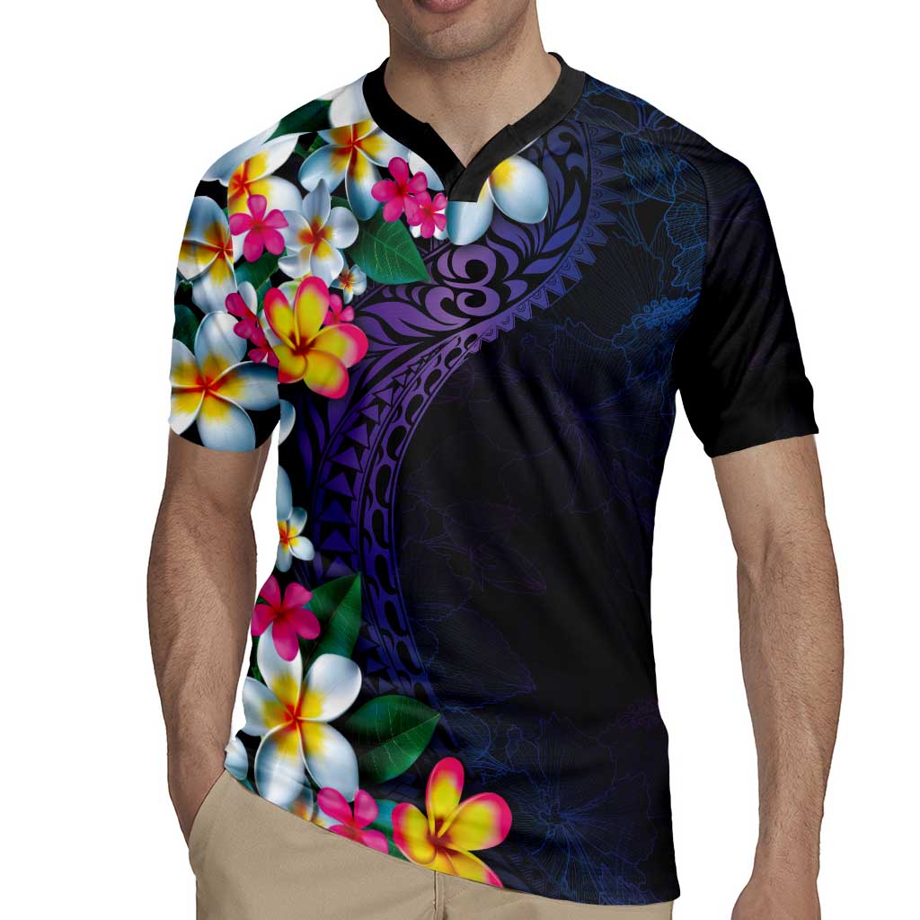 Hawaiian Plumeria-Polynesian Art Tattoo Frosted Blue Violet Color Rugby Jersey LT03 - Polynesian Pride