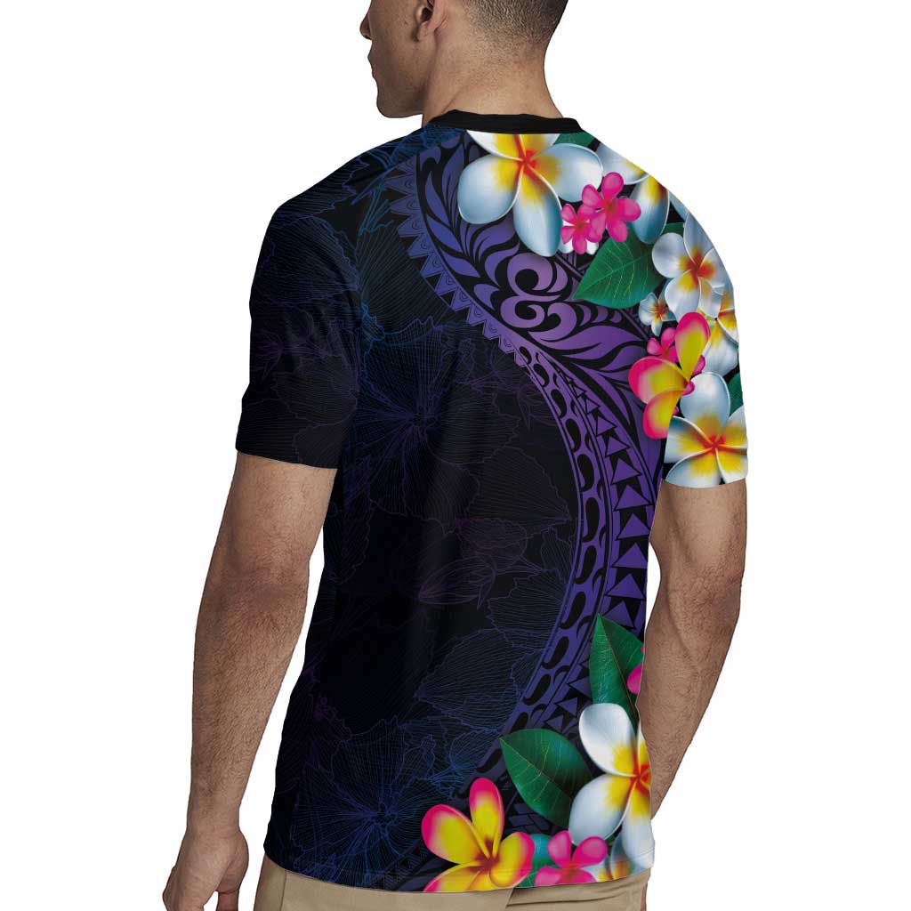 Hawaiian Plumeria-Polynesian Art Tattoo Frosted Blue Violet Color Rugby Jersey LT03 - Polynesian Pride
