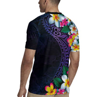 Hawaiian Plumeria-Polynesian Art Tattoo Frosted Blue Violet Color Rugby Jersey LT03 - Polynesian Pride