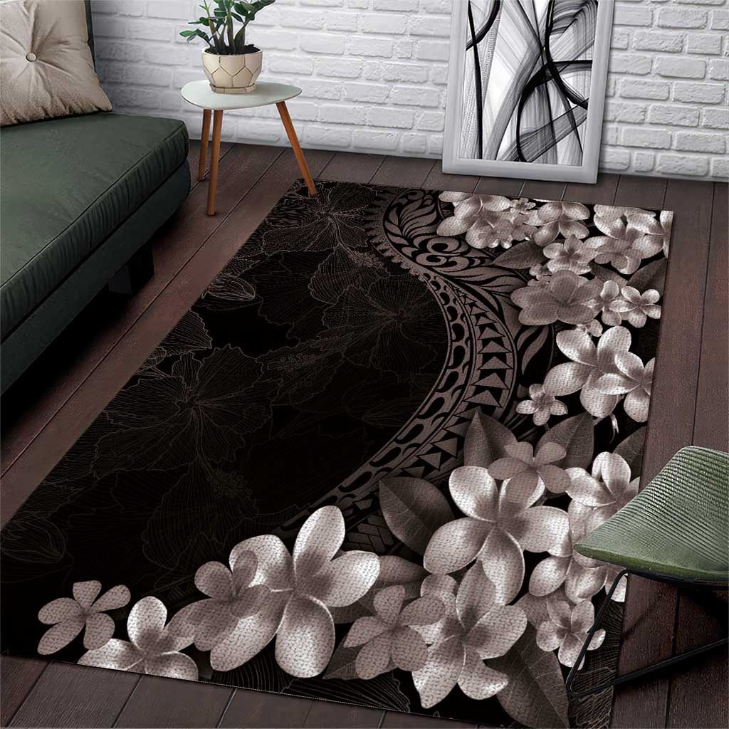 Hawaiian Plumeria-Polynesian Art Tattoo Grayscale Color Area Rug LT03 Gray - Polynesian Pride