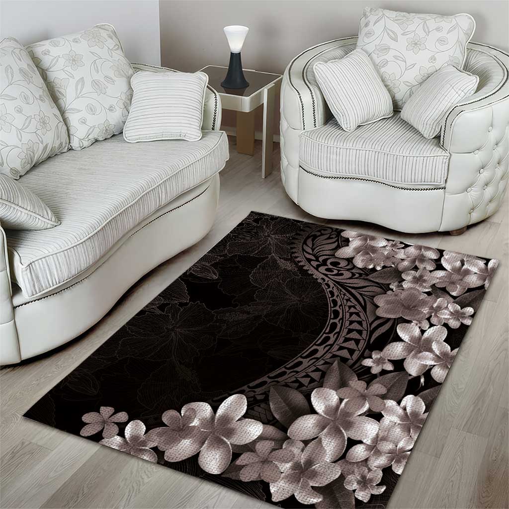 Hawaiian Plumeria-Polynesian Art Tattoo Grayscale Color Area Rug LT03 - Polynesian Pride