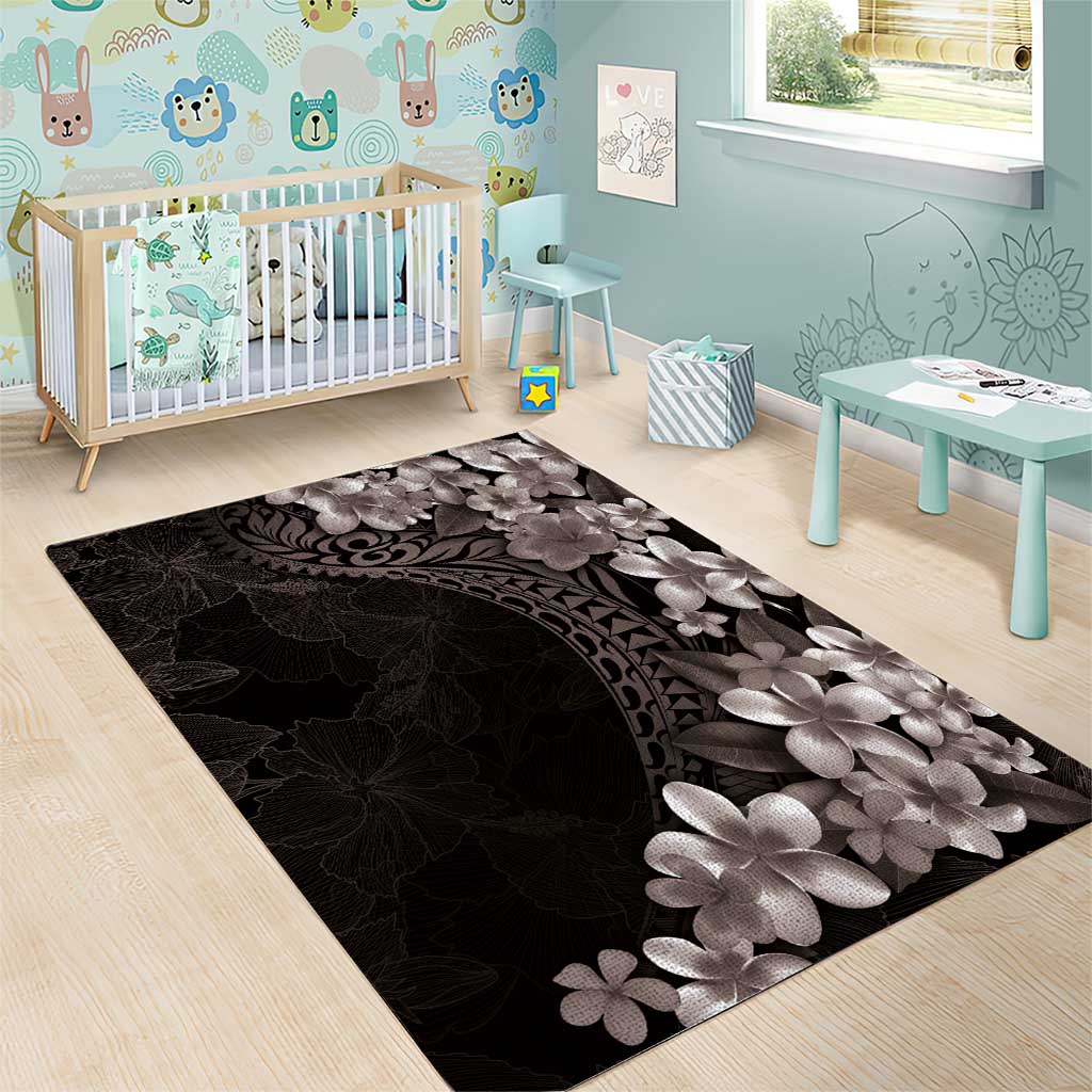 Hawaiian Plumeria-Polynesian Art Tattoo Grayscale Color Area Rug LT03 - Polynesian Pride
