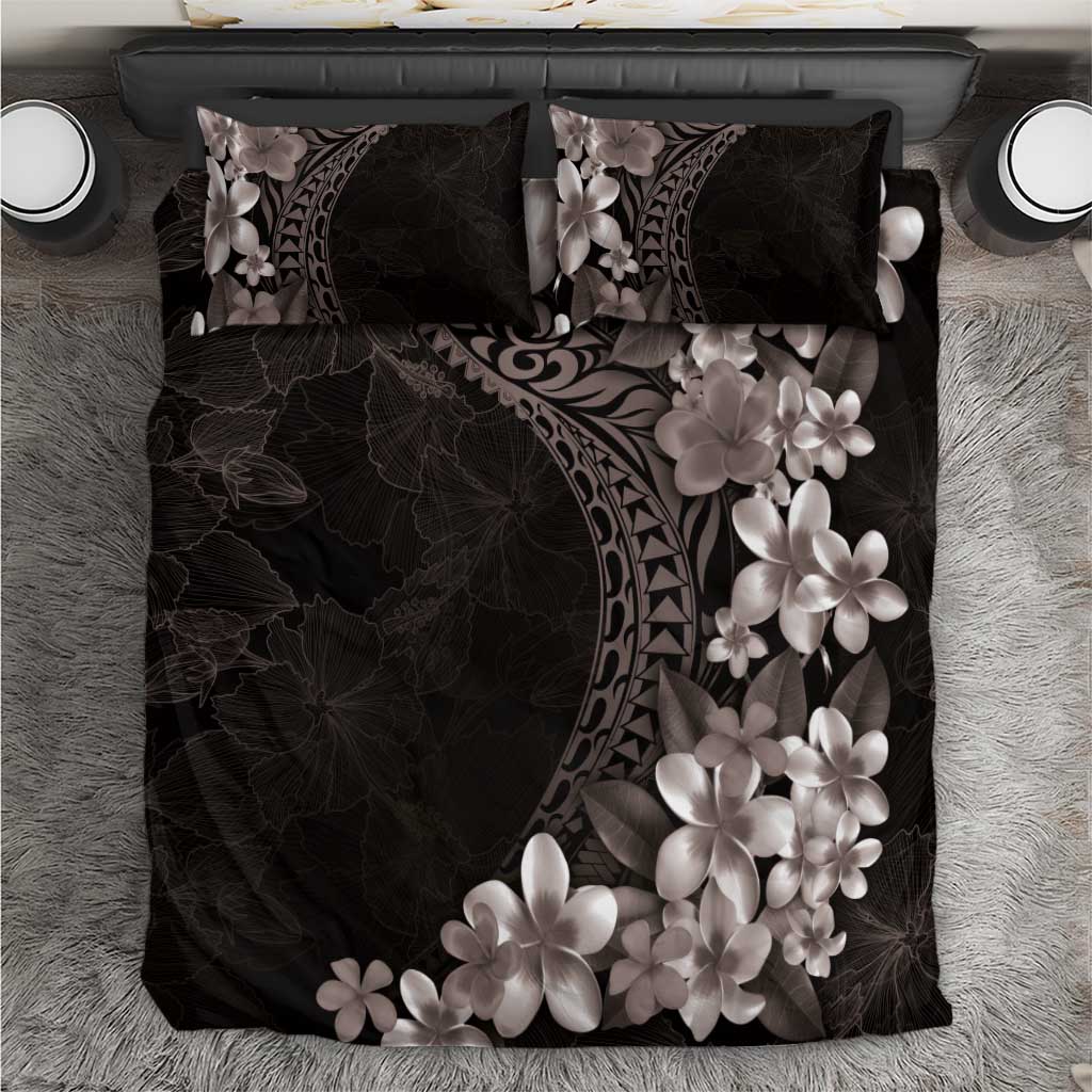 Hawaiian Plumeria-Polynesian Art Tattoo Grayscale Color Bedding Set LT03 Gray - Polynesian Pride