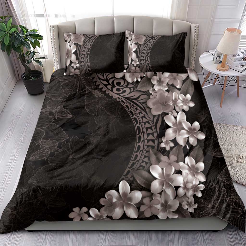 Hawaiian Plumeria-Polynesian Art Tattoo Grayscale Color Bedding Set LT03 - Polynesian Pride