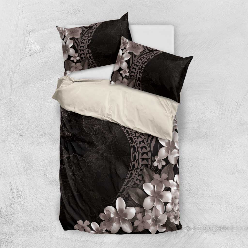 Hawaiian Plumeria-Polynesian Art Tattoo Grayscale Color Bedding Set LT03 US Twin 172cm x 218cm Gray - Polynesian Pride