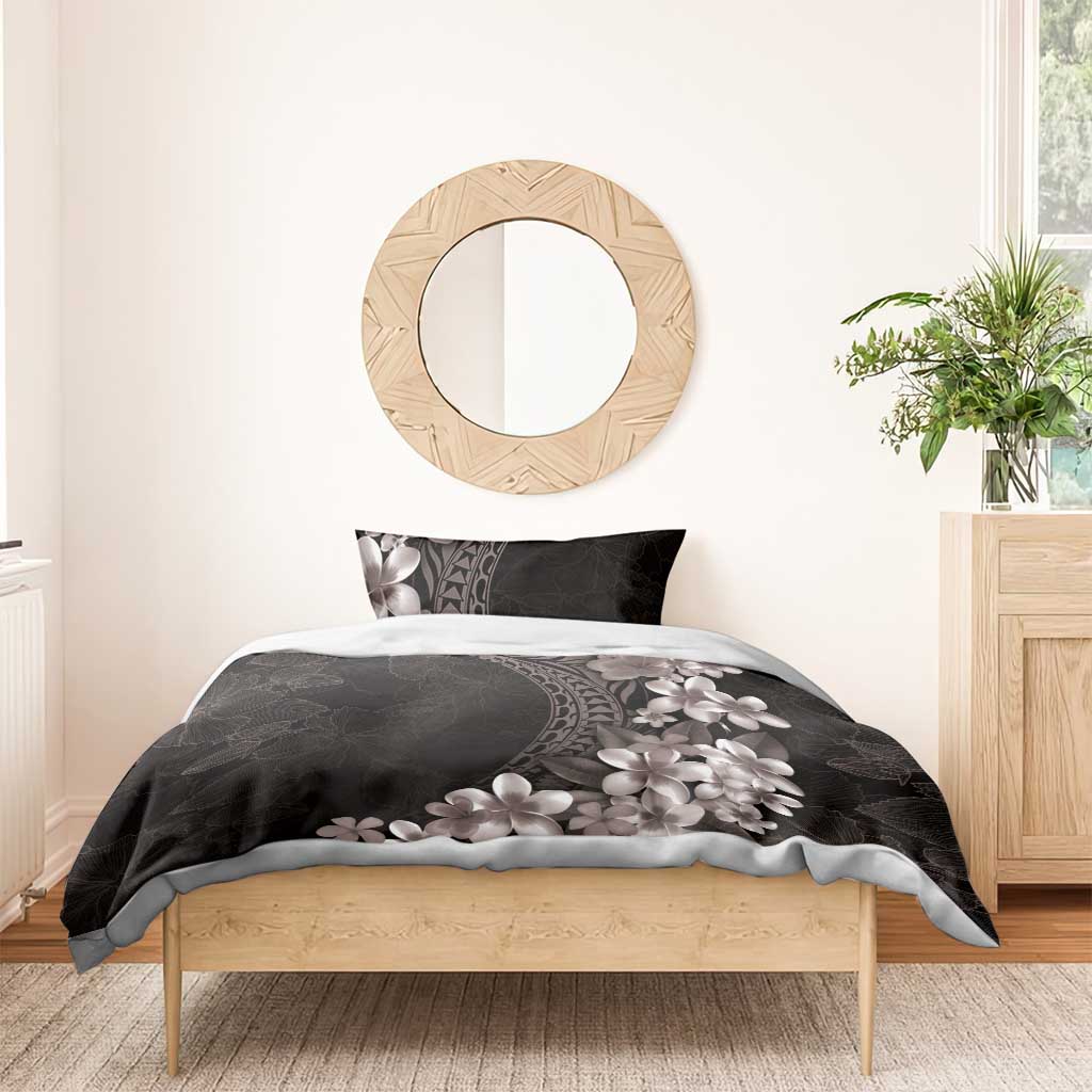 Hawaiian Plumeria-Polynesian Art Tattoo Grayscale Color Bedding Set LT03 - Polynesian Pride