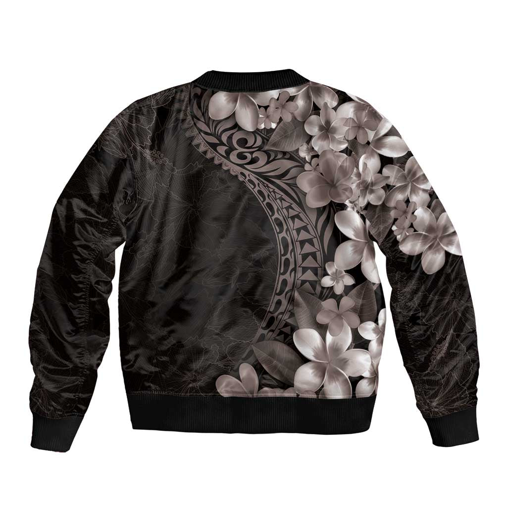 Hawaiian Plumeria-Polynesian Art Tattoo Grayscale Color Bomber Jacket LT03 - Polynesian Pride