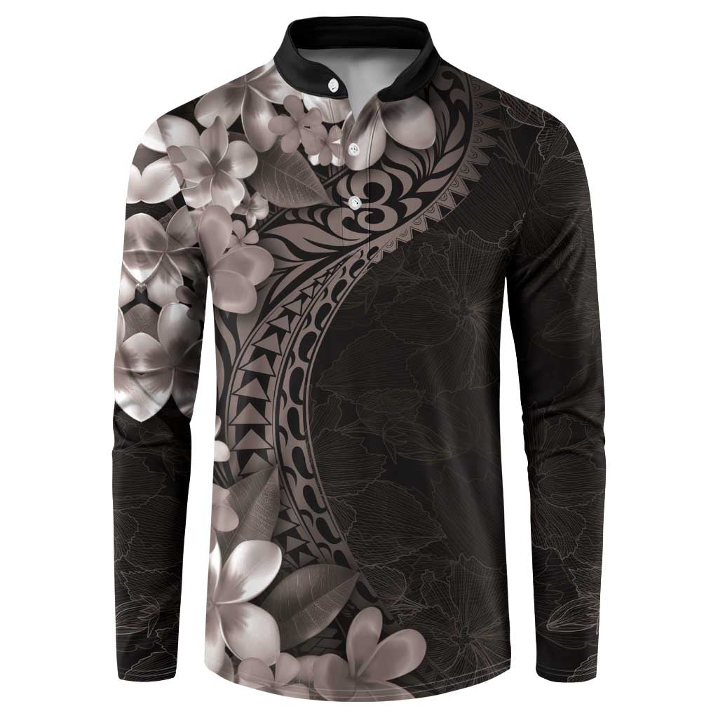 Hawaiian Plumeria-Polynesian Art Tattoo Grayscale Color Button Sweatshirt LT03 Gray - Polynesian Pride