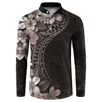 Hawaiian Plumeria-Polynesian Art Tattoo Grayscale Color Button Sweatshirt LT03 Gray - Polynesian Pride