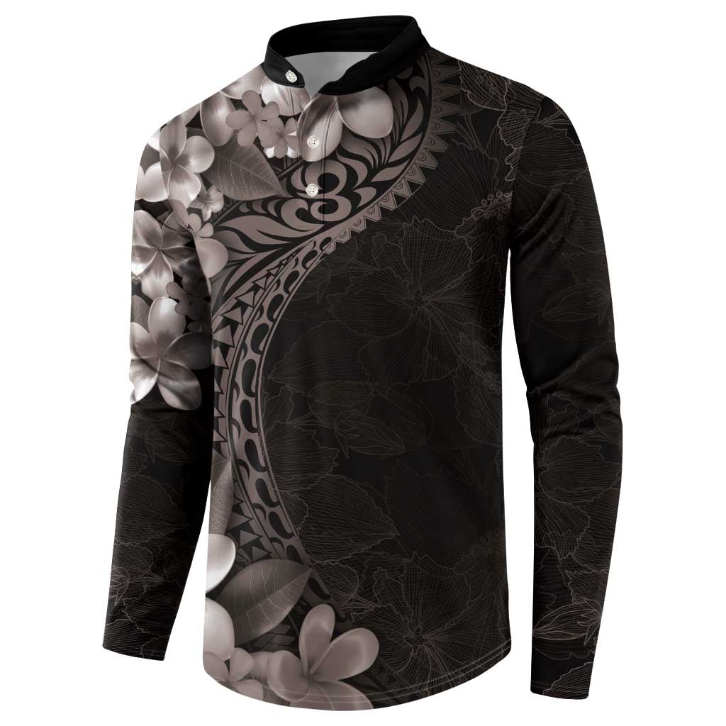 Hawaiian Plumeria-Polynesian Art Tattoo Grayscale Color Button Sweatshirt LT03 - Polynesian Pride