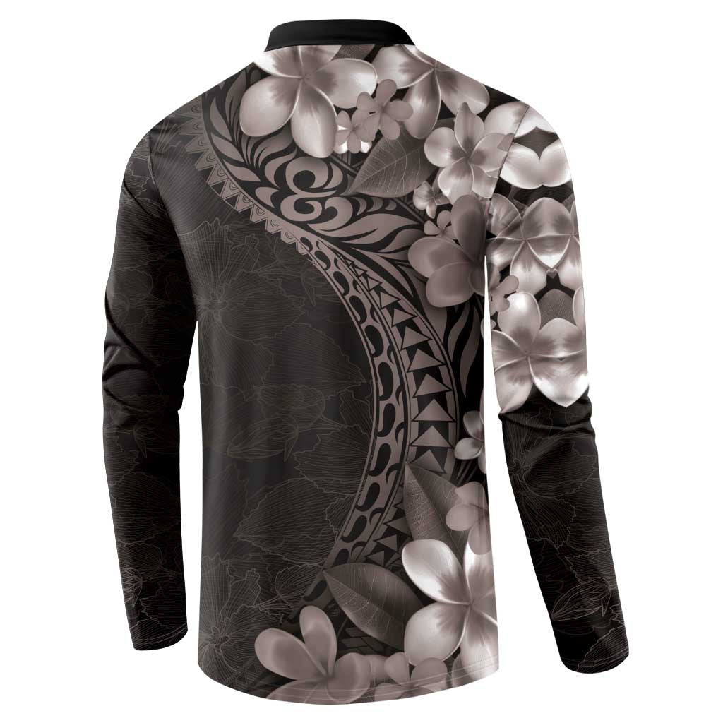 Hawaiian Plumeria-Polynesian Art Tattoo Grayscale Color Button Sweatshirt LT03 - Polynesian Pride