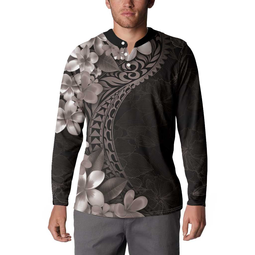 Hawaiian Plumeria-Polynesian Art Tattoo Grayscale Color Button Sweatshirt LT03 - Polynesian Pride