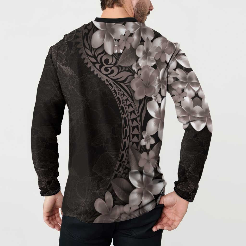 Hawaiian Plumeria-Polynesian Art Tattoo Grayscale Color Button Sweatshirt LT03 - Polynesian Pride