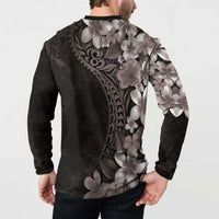 Hawaiian Plumeria-Polynesian Art Tattoo Grayscale Color Button Sweatshirt LT03 - Polynesian Pride