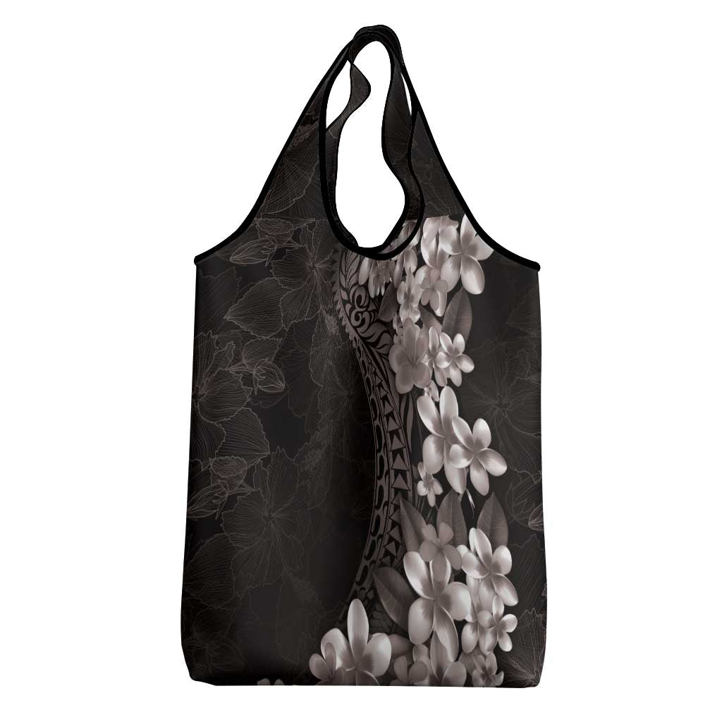Hawaiian Plumeria-Polynesian Art Tattoo Grayscale Color Grocery Bag LT03 - Polynesian Pride