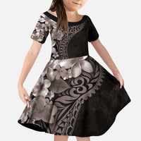 Hawaiian Plumeria-Polynesian Art Tattoo Grayscale Color Kid Short Sleeve Dress LT03 KID Gray - Polynesian Pride