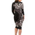 Hawaiian Plumeria-Polynesian Art Tattoo Grayscale Color Long Sleeve Bodycon Dress