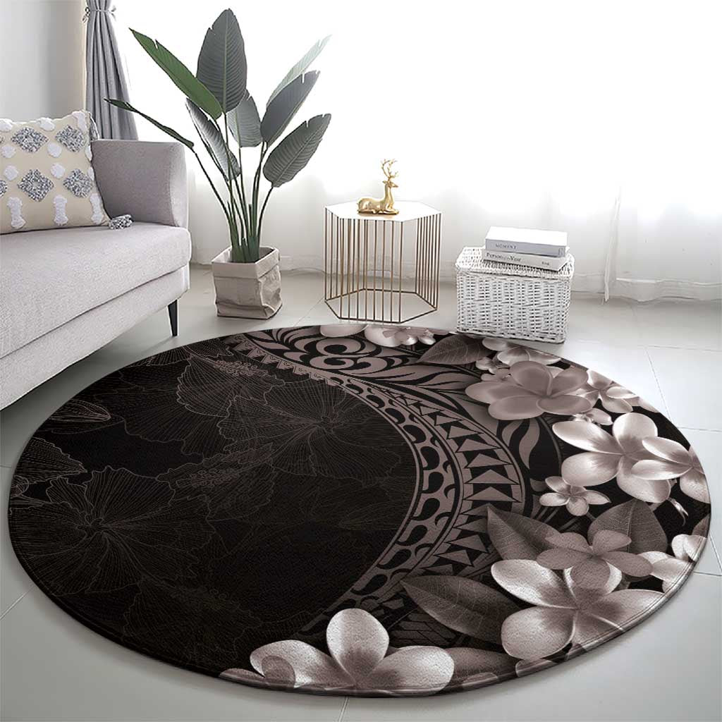 Hawaiian Plumeria-Polynesian Art Tattoo Grayscale Color Round Carpet LT03 - Polynesian Pride