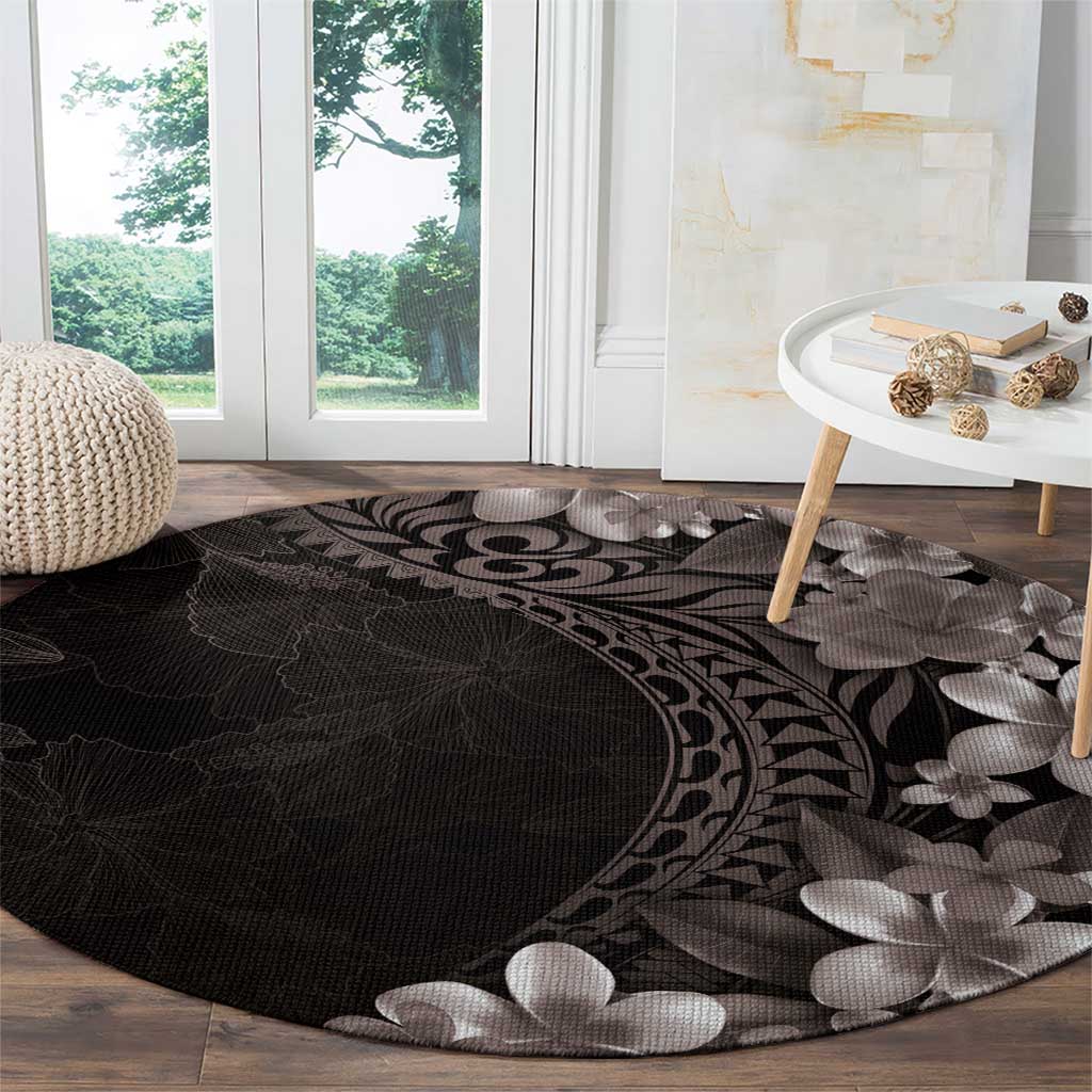 Hawaiian Plumeria-Polynesian Art Tattoo Grayscale Color Round Carpet LT03 - Polynesian Pride