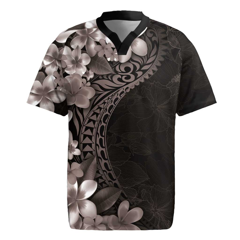 Hawaiian Plumeria-Polynesian Art Tattoo Grayscale Color Rugby Jersey LT03 Gray - Polynesian Pride