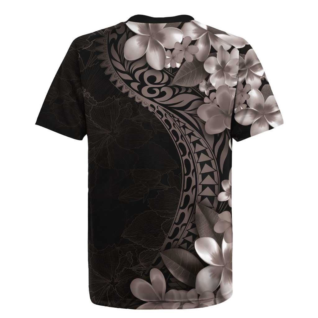 Hawaiian Plumeria-Polynesian Art Tattoo Grayscale Color Rugby Jersey LT03 - Polynesian Pride