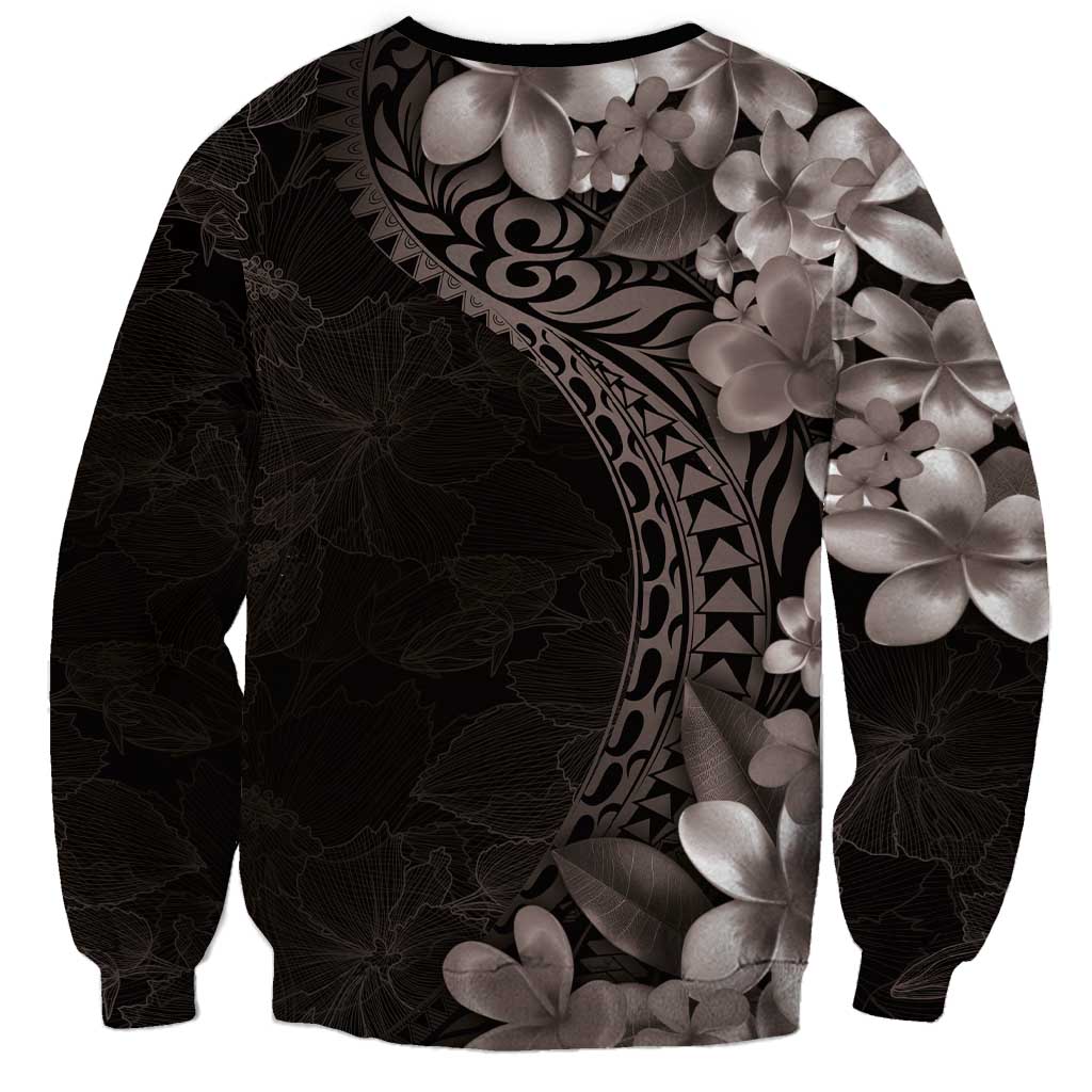 Hawaiian Plumeria-Polynesian Art Tattoo Grayscale Color Sweatshirt LT03 - Polynesian Pride