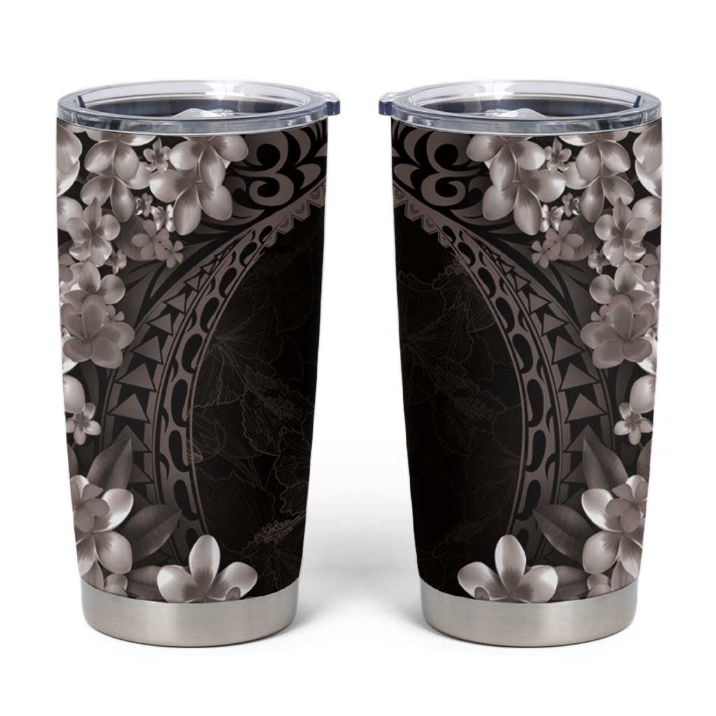 Hawaiian Plumeria-Polynesian Art Tattoo Grayscale Color Tumbler Cup LT03 Gray - Polynesian Pride