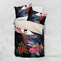American Samoa and United States Together Bedding Set National Flag with Eagle-Hibiscus and Rose LT03 US Twin 172cm x 218cm Black - Polynesian Pride